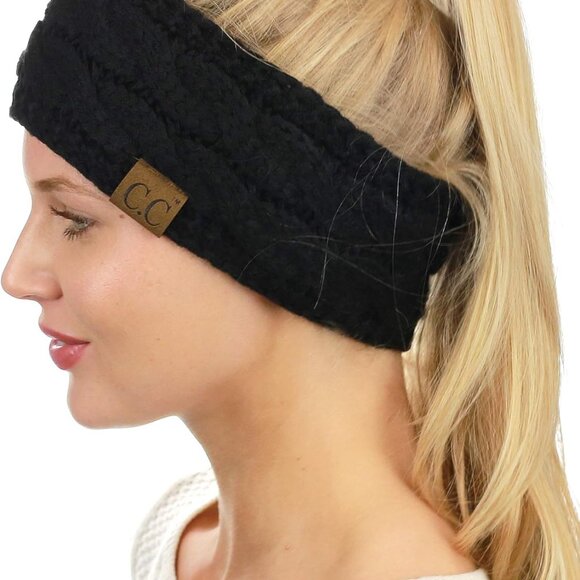 Soft Stretch Winter Warm Cable Knit Fuzzy Lined Ear Warmer Headband - Picture 2 of 4